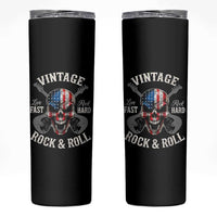 Vintage Rock and Roll Skull Guitar Rocker Skinny Tumbler Live Fast Rock Hard American Flag