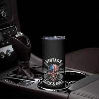 Vintage Rock and Roll Skull Guitar Rocker Skinny Tumbler Live Fast Rock Hard American Flag
