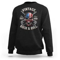 Vintage Rock and Roll Skull Guitar Rocker Sweatshirt Live Fast Rock Hard American Flag