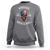 Vintage Rock and Roll Skull Guitar Rocker Sweatshirt Live Fast Rock Hard American Flag