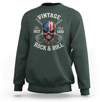 Vintage Rock and Roll Skull Guitar Rocker Sweatshirt Live Fast Rock Hard American Flag