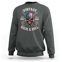 Vintage Rock and Roll Skull Guitar Rocker Sweatshirt Live Fast Rock Hard American Flag