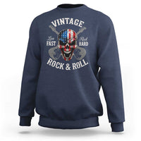 Vintage Rock and Roll Skull Guitar Rocker Sweatshirt Live Fast Rock Hard American Flag