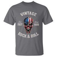 Vintage Rock and Roll Skull Guitar Rocker T Shirt Live Fast Rock Hard American Flag