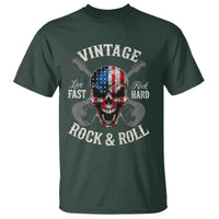 Vintage Rock and Roll Skull Guitar Rocker T Shirt Live Fast Rock Hard American Flag