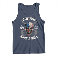 Vintage Rock and Roll Skull Guitar Rocker Tank Top Live Fast Rock Hard American Flag