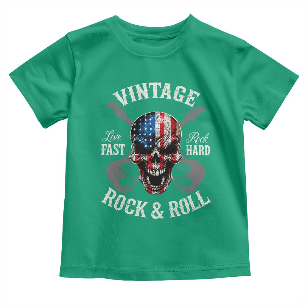 Vintage Rock and Roll Skull Guitar Rocker Toddler T Shirt Live Fast Rock Hard American Flag