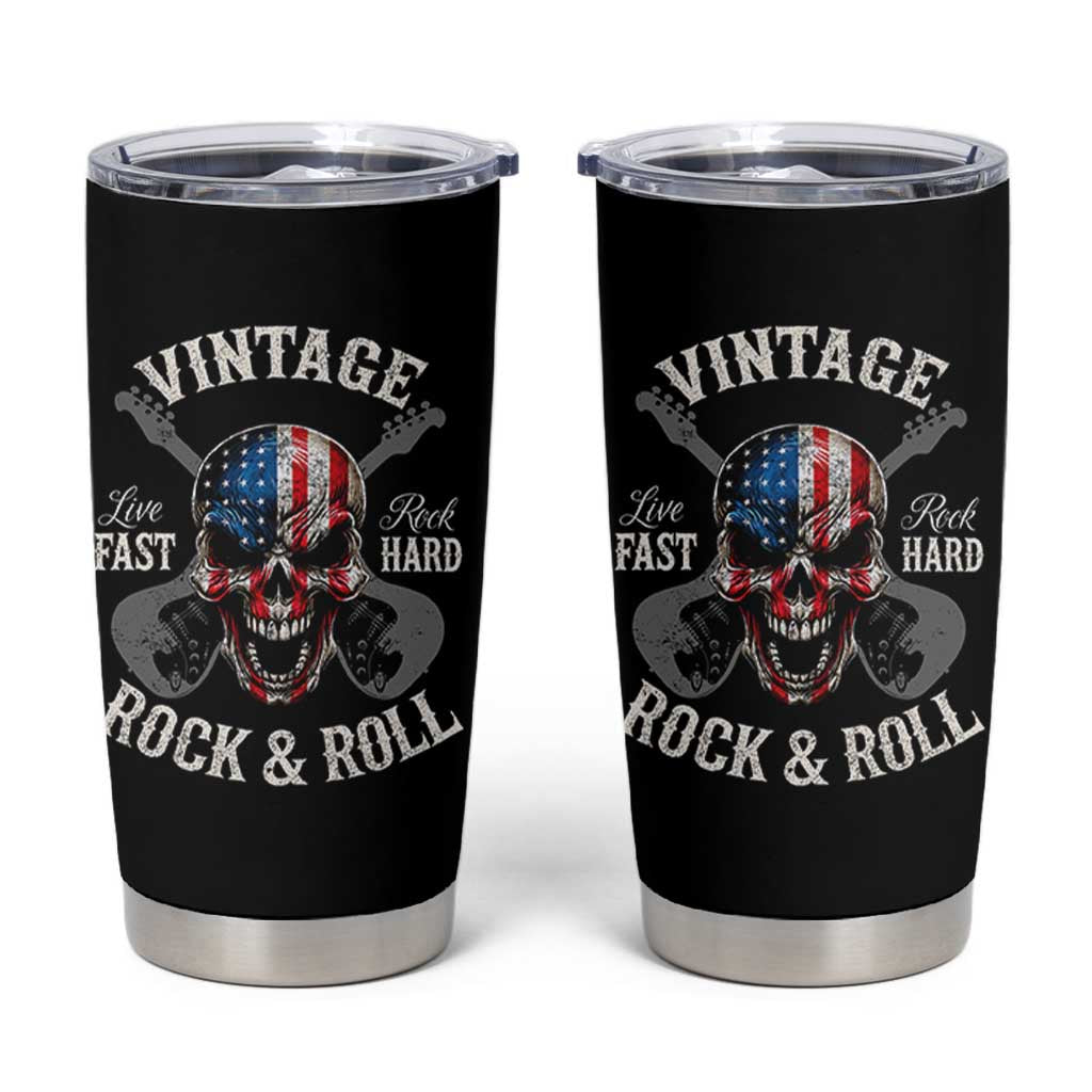 Vintage Rock and Roll Skull Guitar Rocker Tumbler Cup Live Fast Rock Hard American Flag