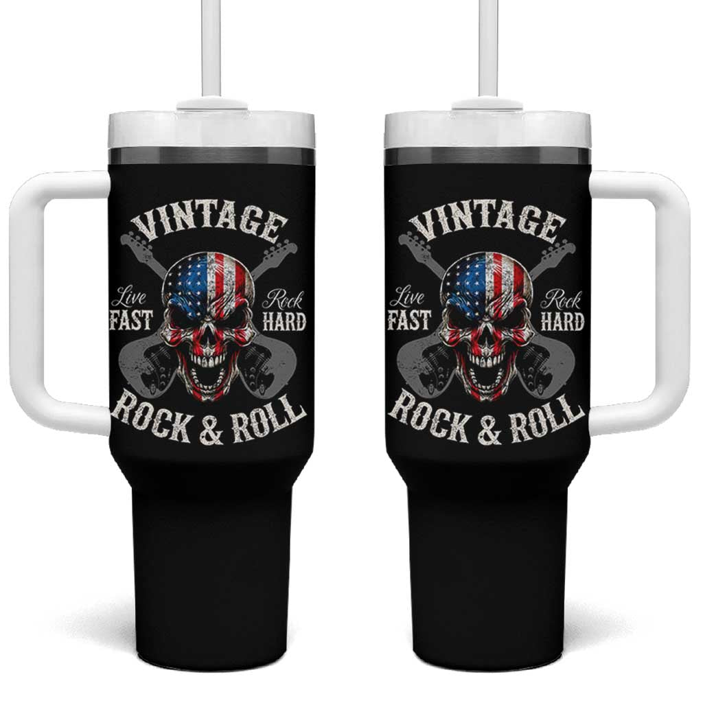 Vintage Rock and Roll Skull Guitar Rocker Tumbler With Handle Live Fast Rock Hard American Flag
