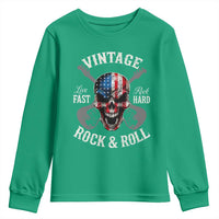 Vintage Rock and Roll Skull Guitar Rocker Youth Sweatshirt Live Fast Rock Hard American Flag