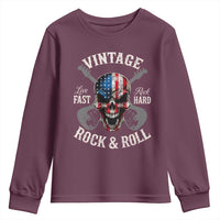 Vintage Rock and Roll Skull Guitar Rocker Youth Sweatshirt Live Fast Rock Hard American Flag