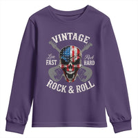Vintage Rock and Roll Skull Guitar Rocker Youth Sweatshirt Live Fast Rock Hard American Flag