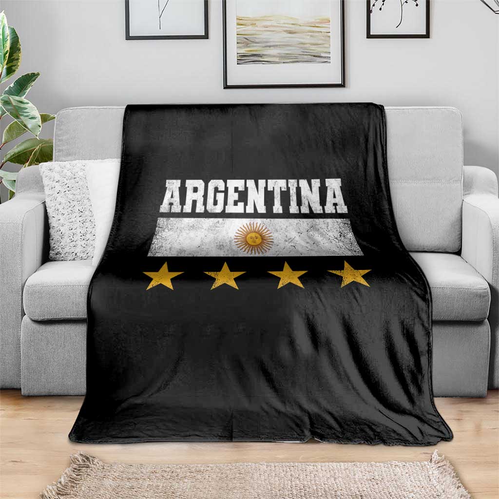 Argentina Champions 2026 4th Star Throw Blanket Vintage Sol De May and Stripes