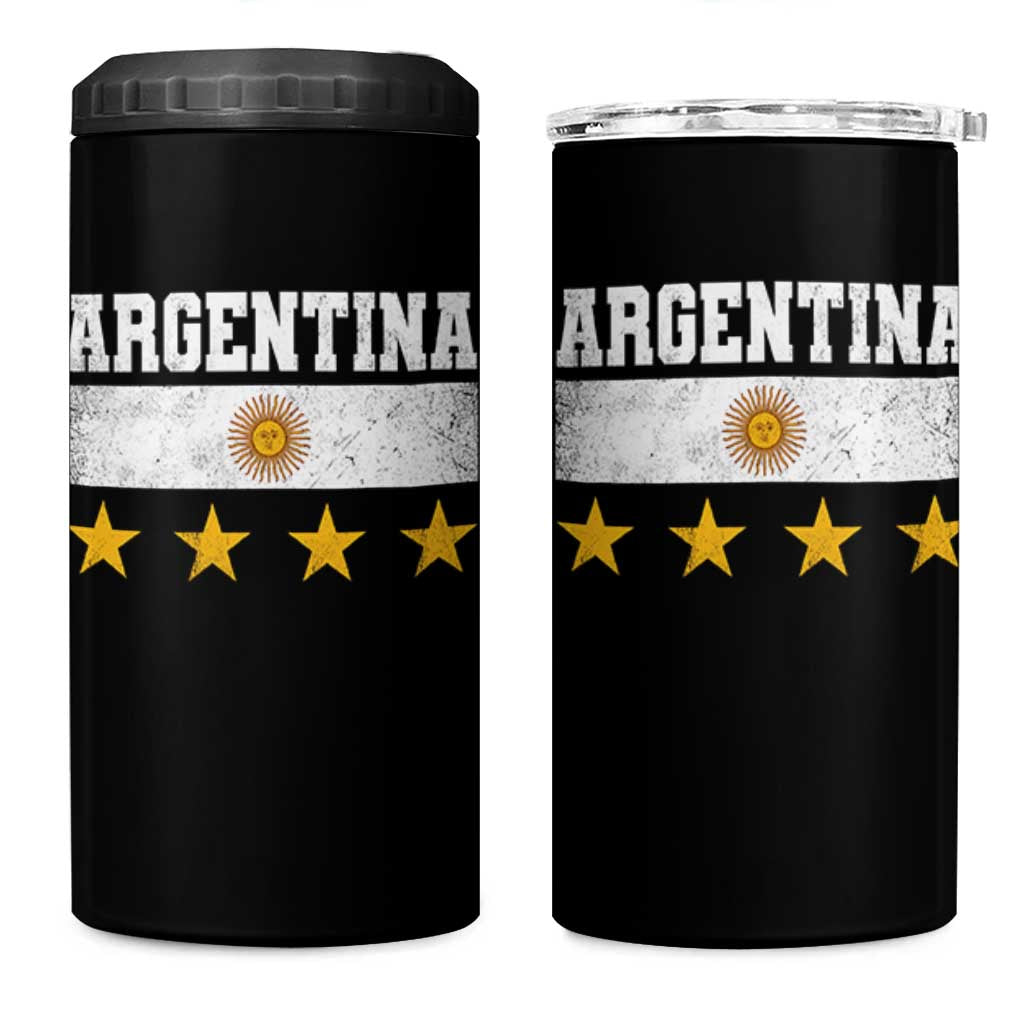 Argentina Champions 2026 4th Star 4 in 1 Can Cooler Tumbler Vintage Sol De May and Stripes