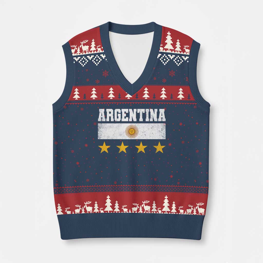 Argentina Champions 2026 4th Star V-Neck Knit Sweater Vest Vintage Sol De May and Stripes