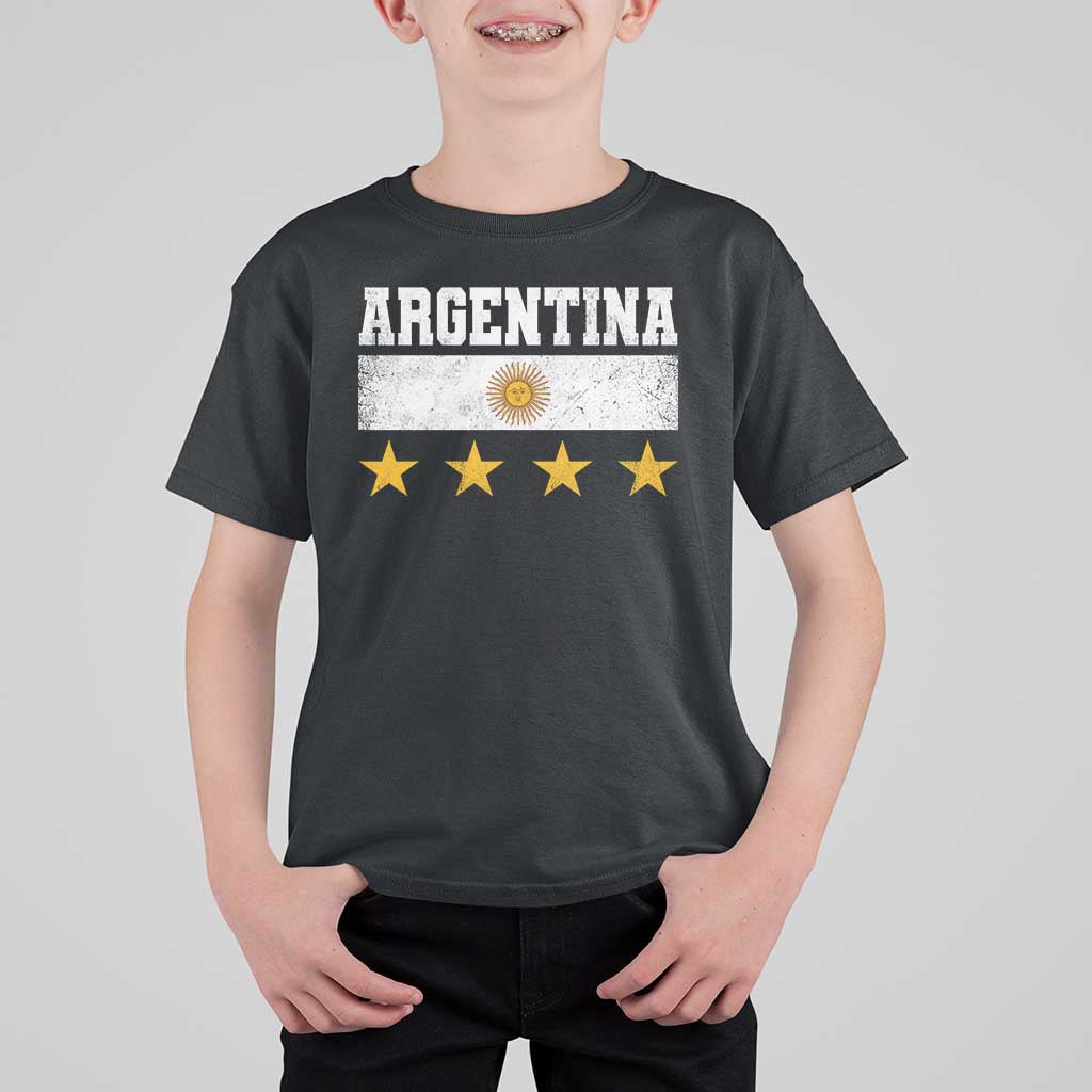 Argentina Champions 2026 4th Star T Shirt For Kid Vintage Sol De May and Stripes