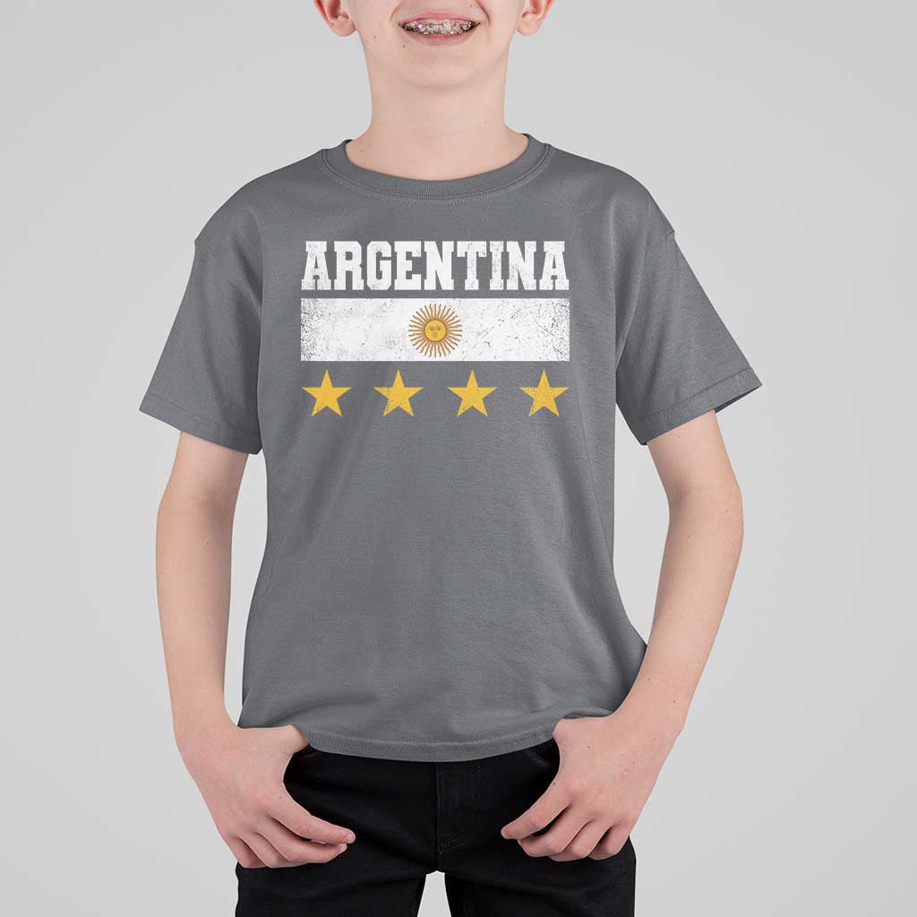 Argentina Champions 2026 4th Star T Shirt For Kid Vintage Sol De May and Stripes