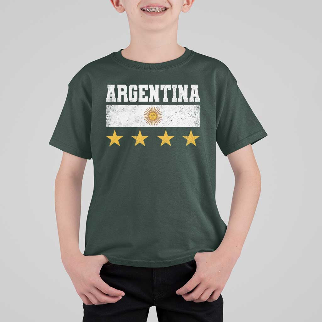Argentina Champions 2026 4th Star T Shirt For Kid Vintage Sol De May and Stripes