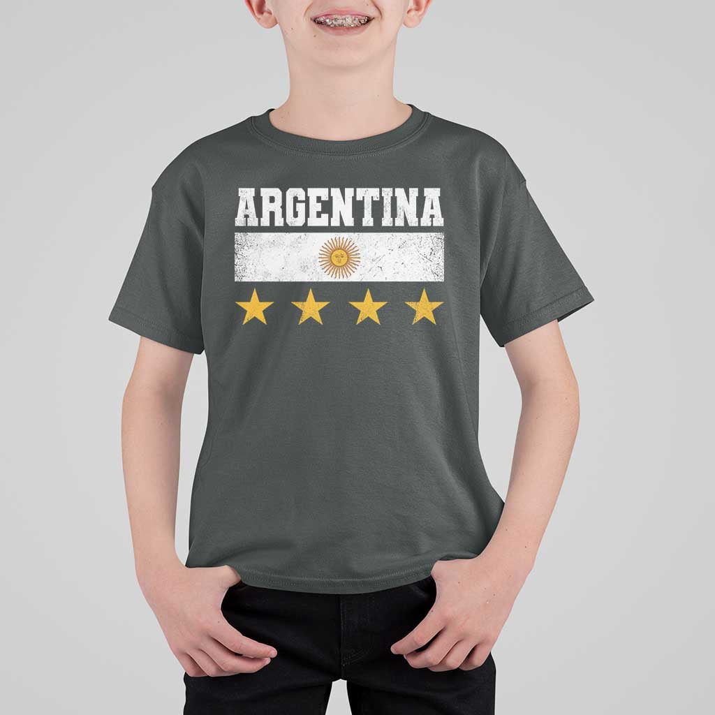Argentina Champions 2026 4th Star T Shirt For Kid Vintage Sol De May and Stripes