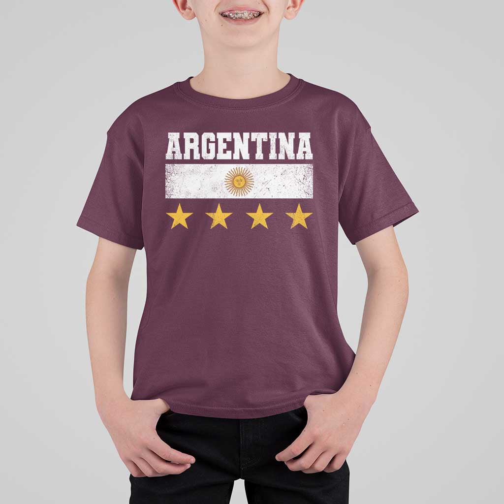 Argentina Champions 2026 4th Star T Shirt For Kid Vintage Sol De May and Stripes