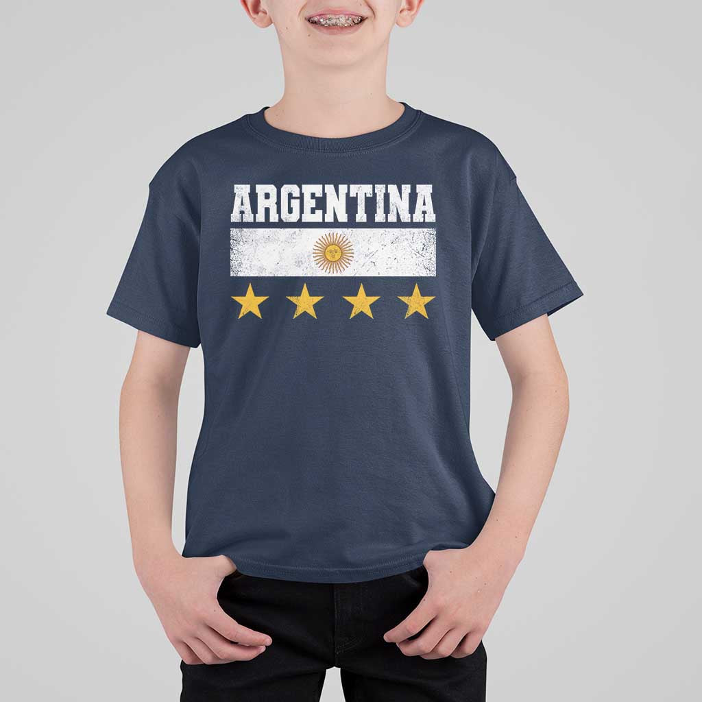 Argentina Champions 2026 4th Star T Shirt For Kid Vintage Sol De May and Stripes