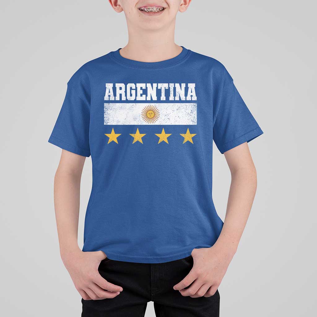 Argentina Champions 2026 4th Star T Shirt For Kid Vintage Sol De May and Stripes