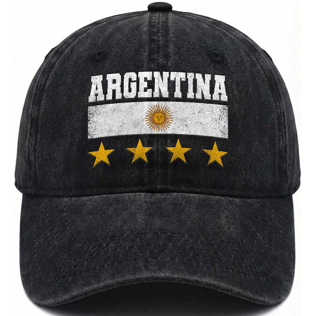 Argentina Champions 2026 4th Star Washed Cotton Baseball Cap Vintage Sol De May and Stripes