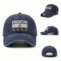 Argentina Champions 2026 4th Star Washed Cotton Baseball Cap Vintage Sol De May and Stripes