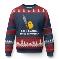 Tall Enough To Be A Problem Funny Duck with Giant Knife Ugly Christmas Sweater