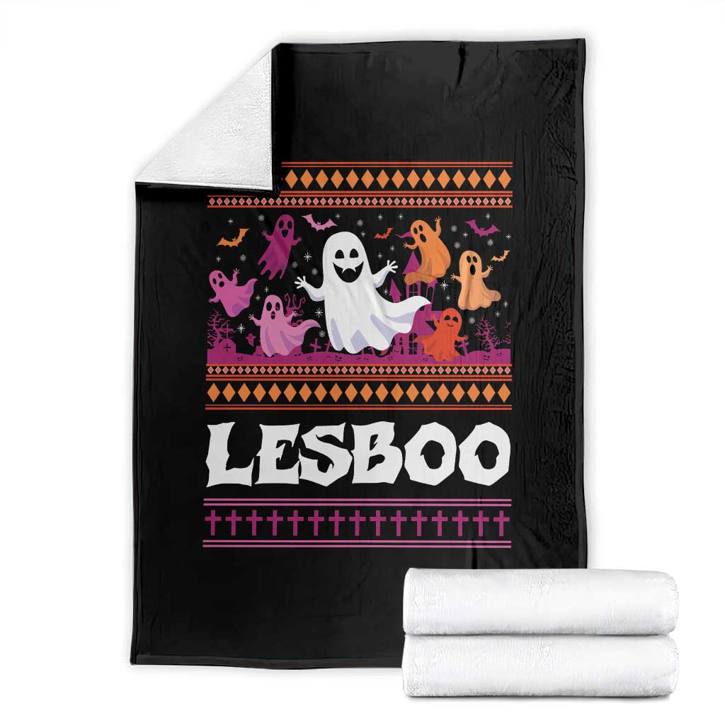 Funny Halloween Lesbian Throw Blanket Lesboo Ghost Bat LGBT Graveyard - Wonder Print Shop