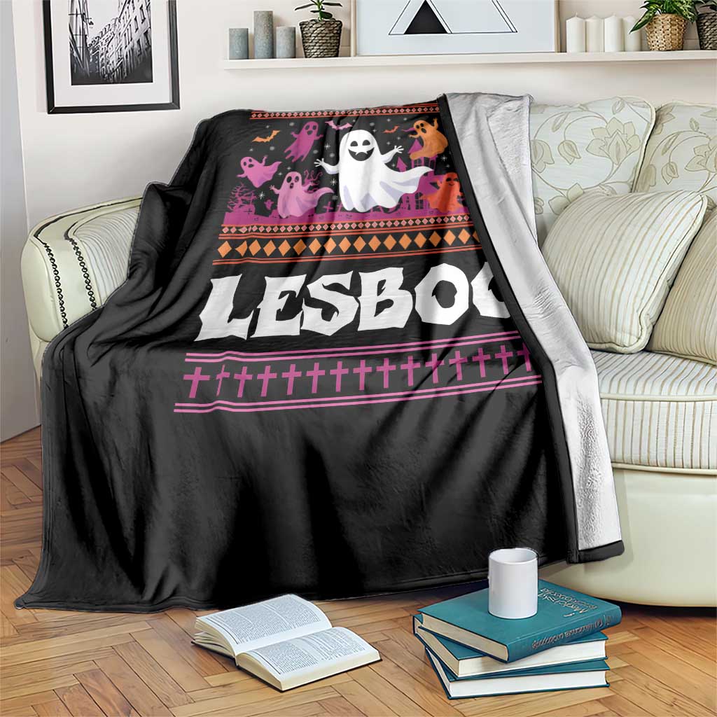 Funny Halloween Lesbian Throw Blanket Lesboo Ghost Bat LGBT Graveyard - Wonder Print Shop