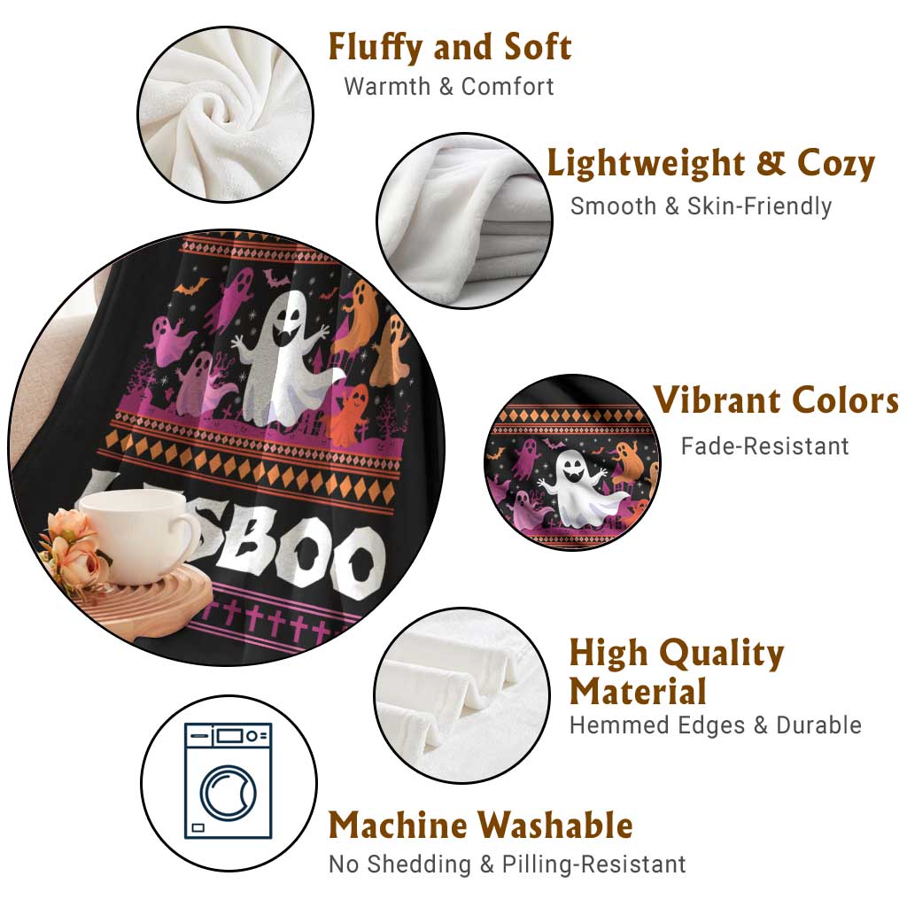 Funny Halloween Lesbian Throw Blanket Lesboo Ghost Bat LGBT Graveyard - Wonder Print Shop