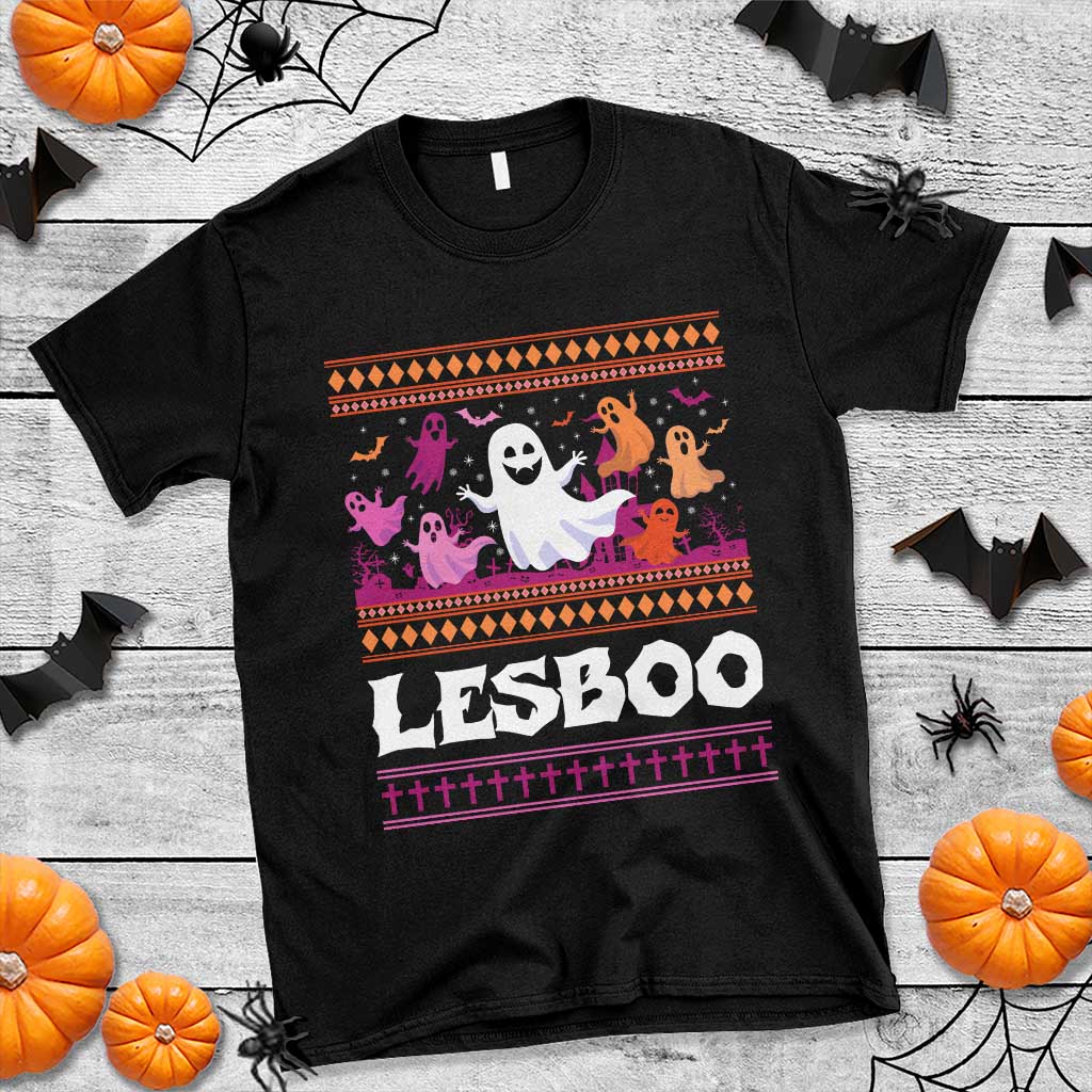 Funny Halloween Lesbian T Shirt Lesboo Ghost Bat LGBT Graveyard - Wonder Print Shop