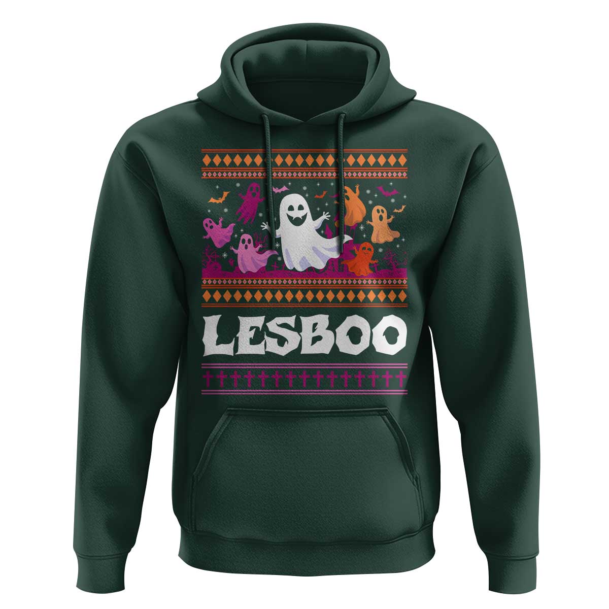 Funny Halloween Lesbian Hoodie Lesboo Ghost Bat LGBT Graveyard