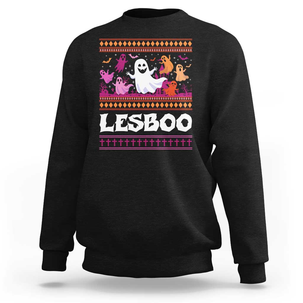 Funny Halloween Lesbian Sweatshirt Lesboo Ghost Bat LGBT Graveyard - Wonder Print Shop