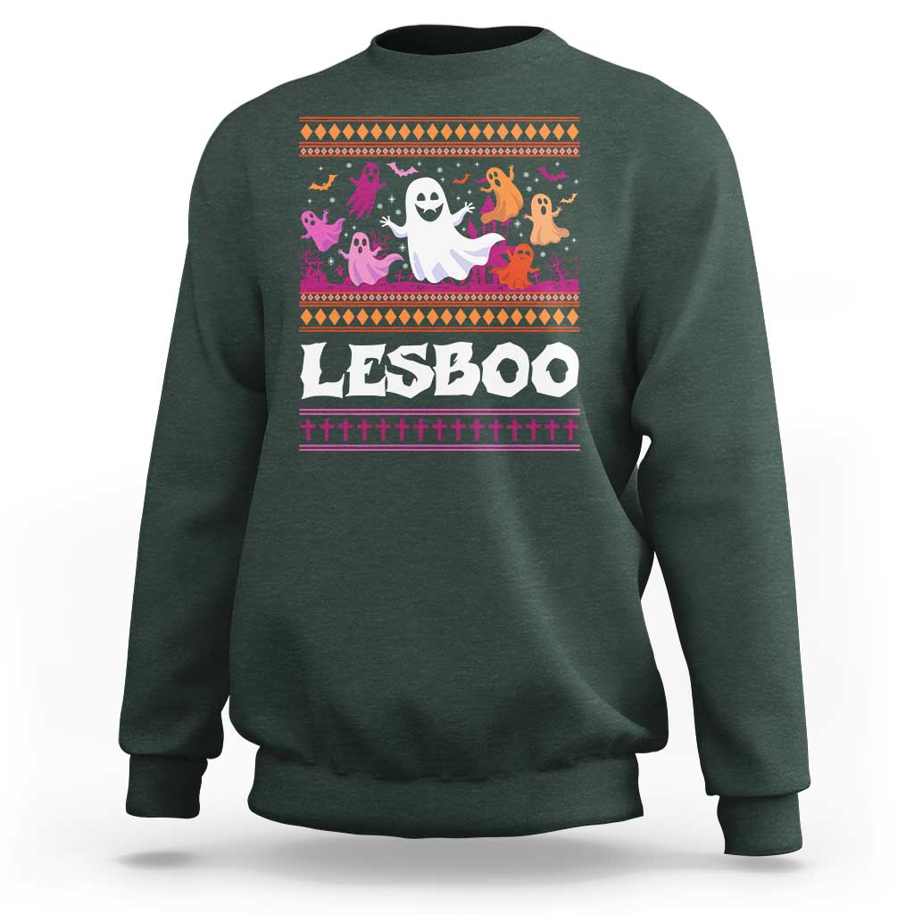 Funny Halloween Lesbian Sweatshirt Lesboo Ghost Bat LGBT Graveyard - Wonder Print Shop