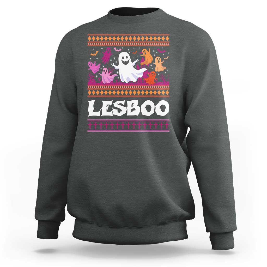 Funny Halloween Lesbian Sweatshirt Lesboo Ghost Bat LGBT Graveyard - Wonder Print Shop