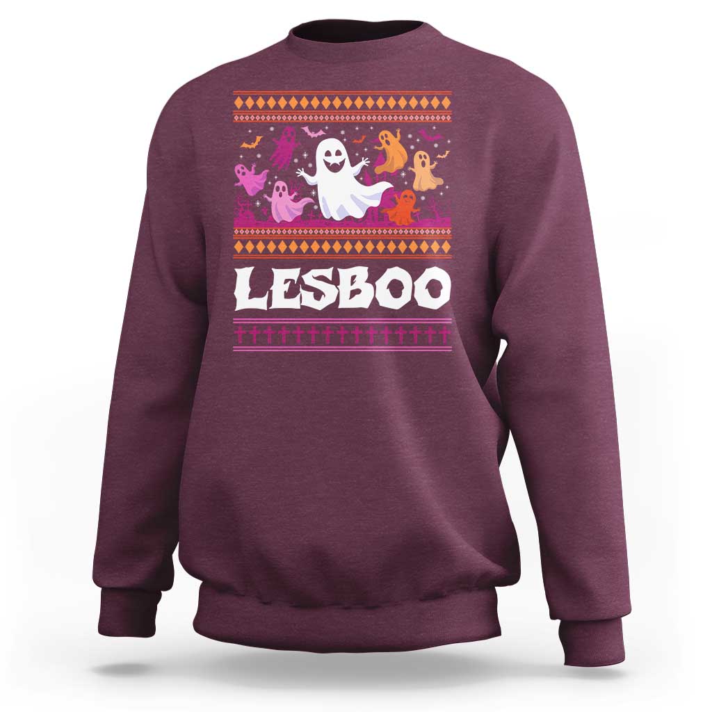 Funny Halloween Lesbian Sweatshirt Lesboo Ghost Bat LGBT Graveyard - Wonder Print Shop