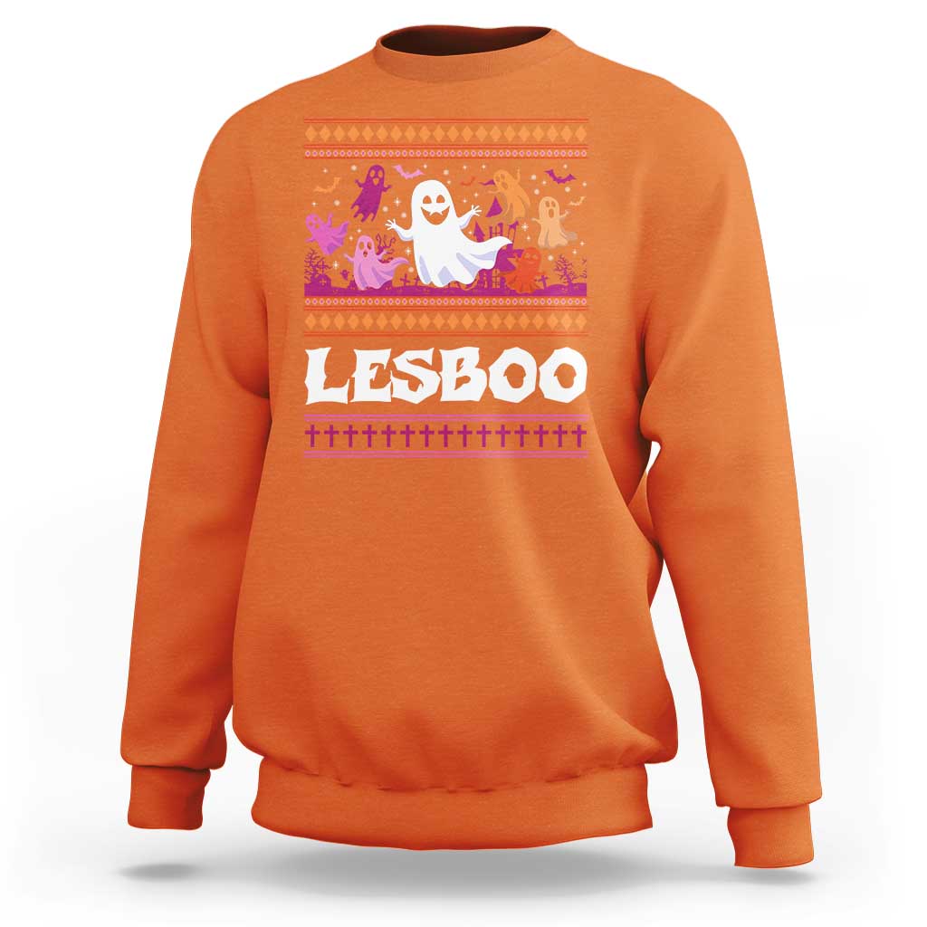 Funny Halloween Lesbian Sweatshirt Lesboo Ghost Bat LGBT Graveyard - Wonder Print Shop