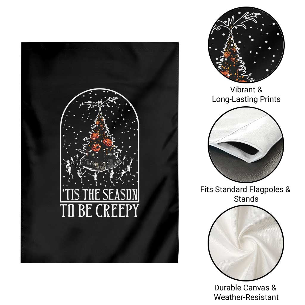 Halloween Christmas Garden Flag Tis The Season To Be Creepy Xmas Tree Skeleton Snowy - Wonder Print Shop