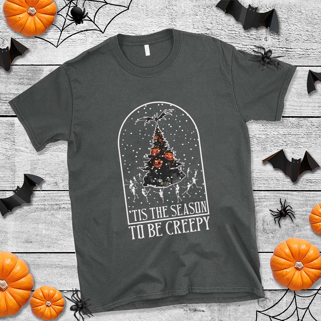 Halloween Christmas T Shirt Tis The Season To Be Creepy Xmas Tree Skeleton Snowy - Wonder Print Shop