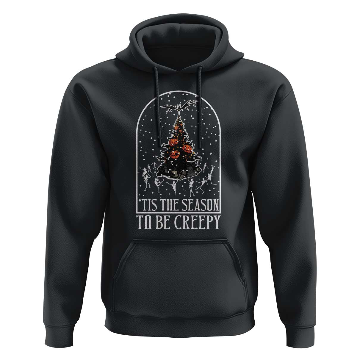 Halloween Christmas Hoodie Tis The Season To Be Creepy Xmas Tree Skeleton Snowy