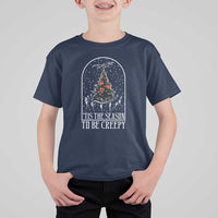 Halloween Christmas T Shirt For Kid Tis The Season To Be Creepy Xmas Tree Skeleton Snowy - Wonder Print Shop