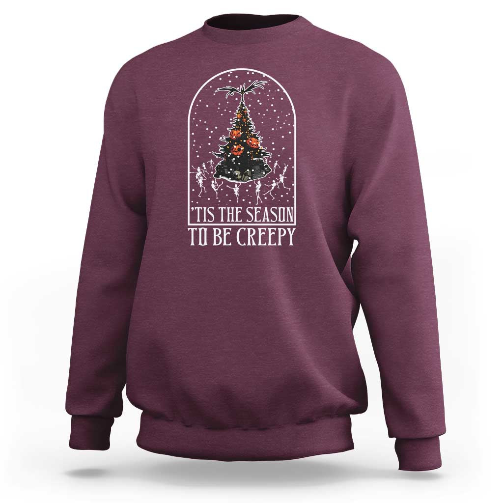 Halloween Christmas Sweatshirt Tis The Season To Be Creepy Xmas Tree Skeleton Snowy - Wonder Print Shop