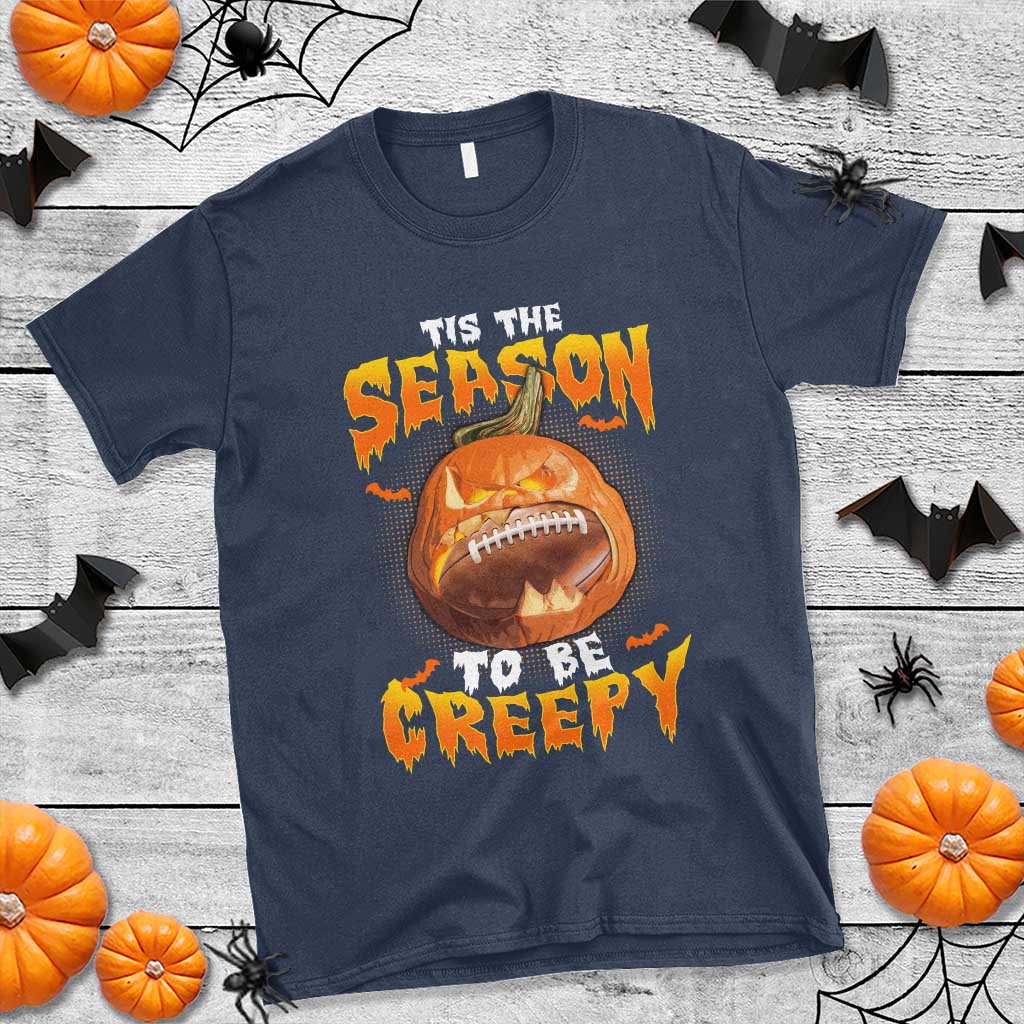 Funny Halloween Football T Shirt Tis The Season To Be Creepy Pumpkin American Football Bat - Wonder Print Shop