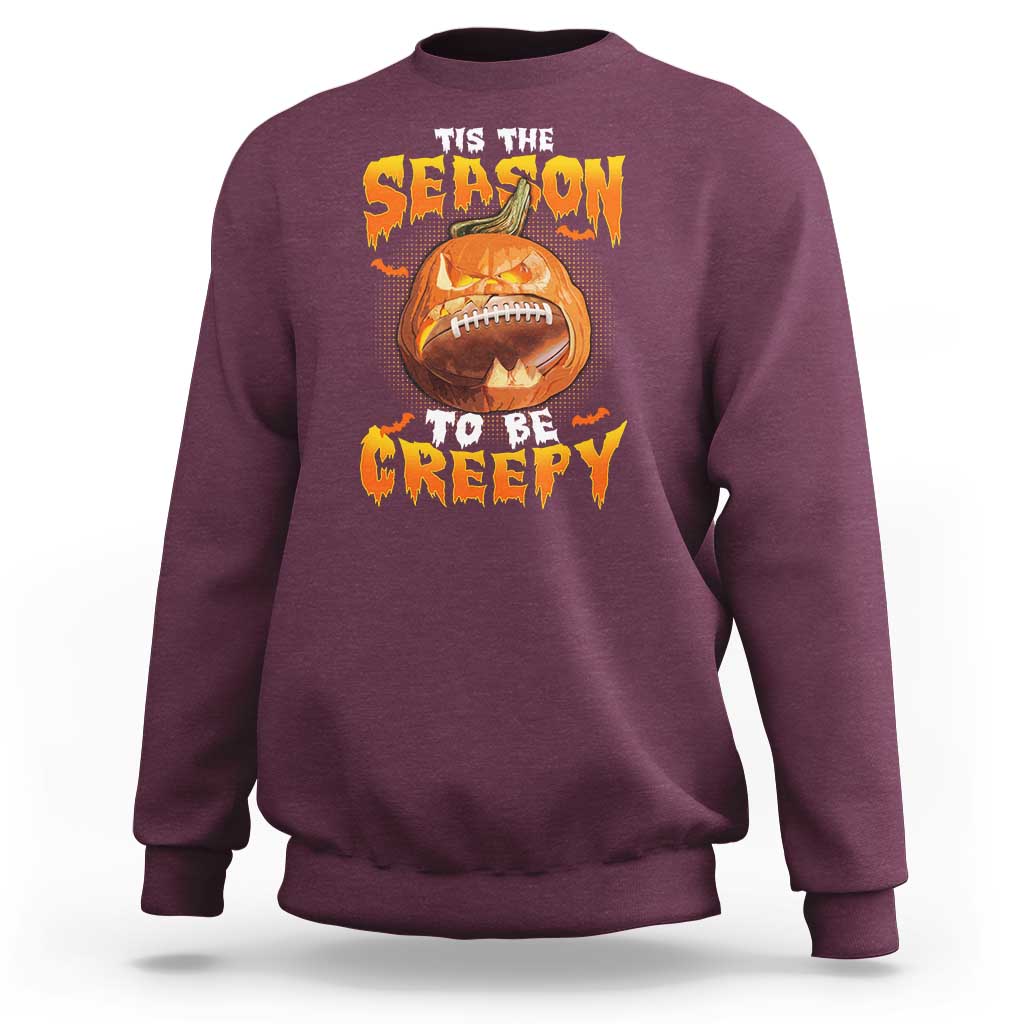 Funny Halloween Football Sweatshirt Tis The Season To Be Creepy Pumpkin American Football Bat - Wonder Print Shop