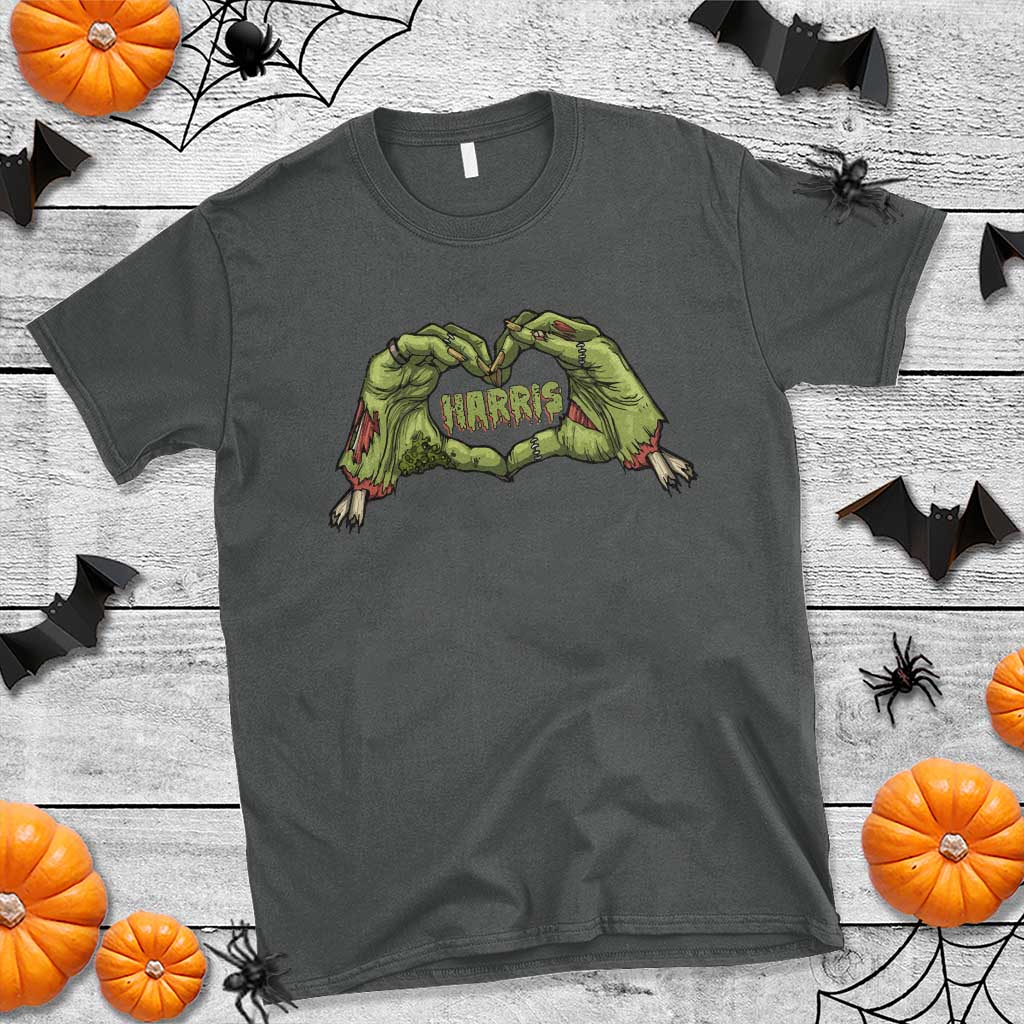 Funny Harris Halloween T Shirt Harris Heart Green Zombie Hand Election 2024 Costume - Wonder Print Shop