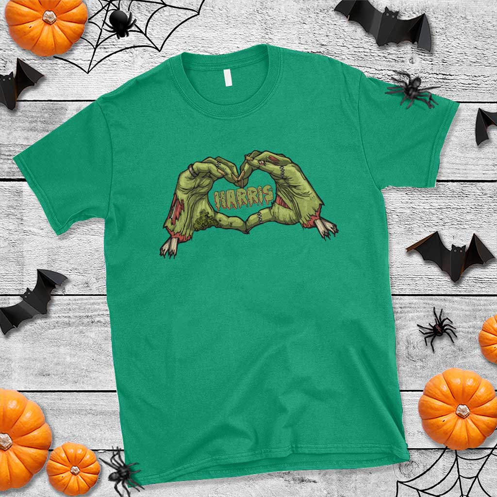 Funny Harris Halloween T Shirt Harris Heart Green Zombie Hand Election 2024 Costume - Wonder Print Shop