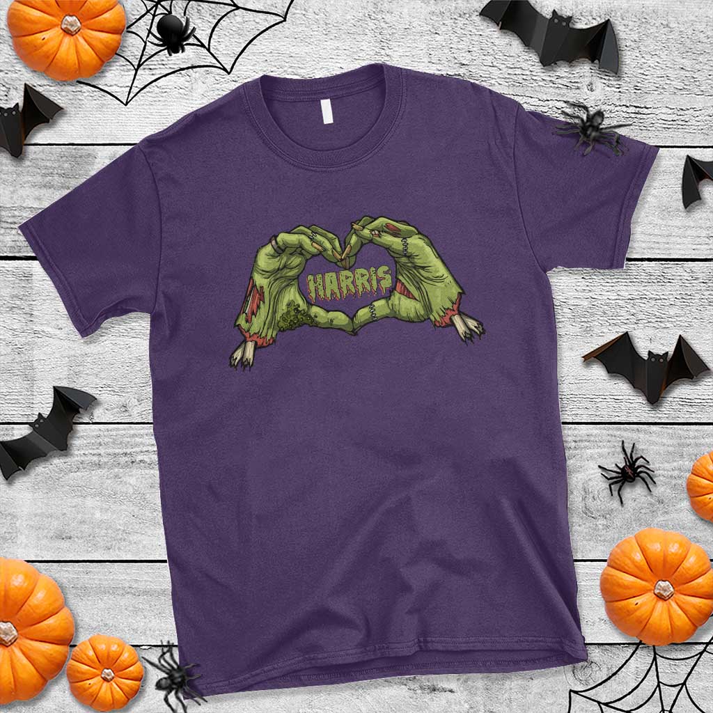 Funny Harris Halloween T Shirt Harris Heart Green Zombie Hand Election 2024 Costume - Wonder Print Shop