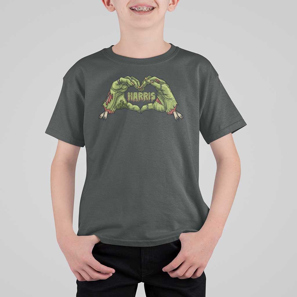 Funny Harris Halloween T Shirt For Kid Harris Heart Green Zombie Hand Election 2024 Costume - Wonder Print Shop